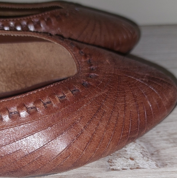 VTG 80's Brown Weaved Decorative Leather Cloud Climbers Flats Pre-Loved Size 6 - Picture 10 of 11